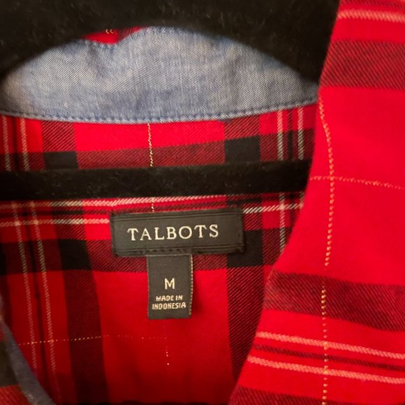 Talbots Red Plaid Long Sleeved Roll Up Shirt (Medium) - Picture 3 of 6